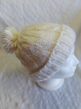 Women's vintage white bonnet with pompon - soft - linen, extensible, 80's